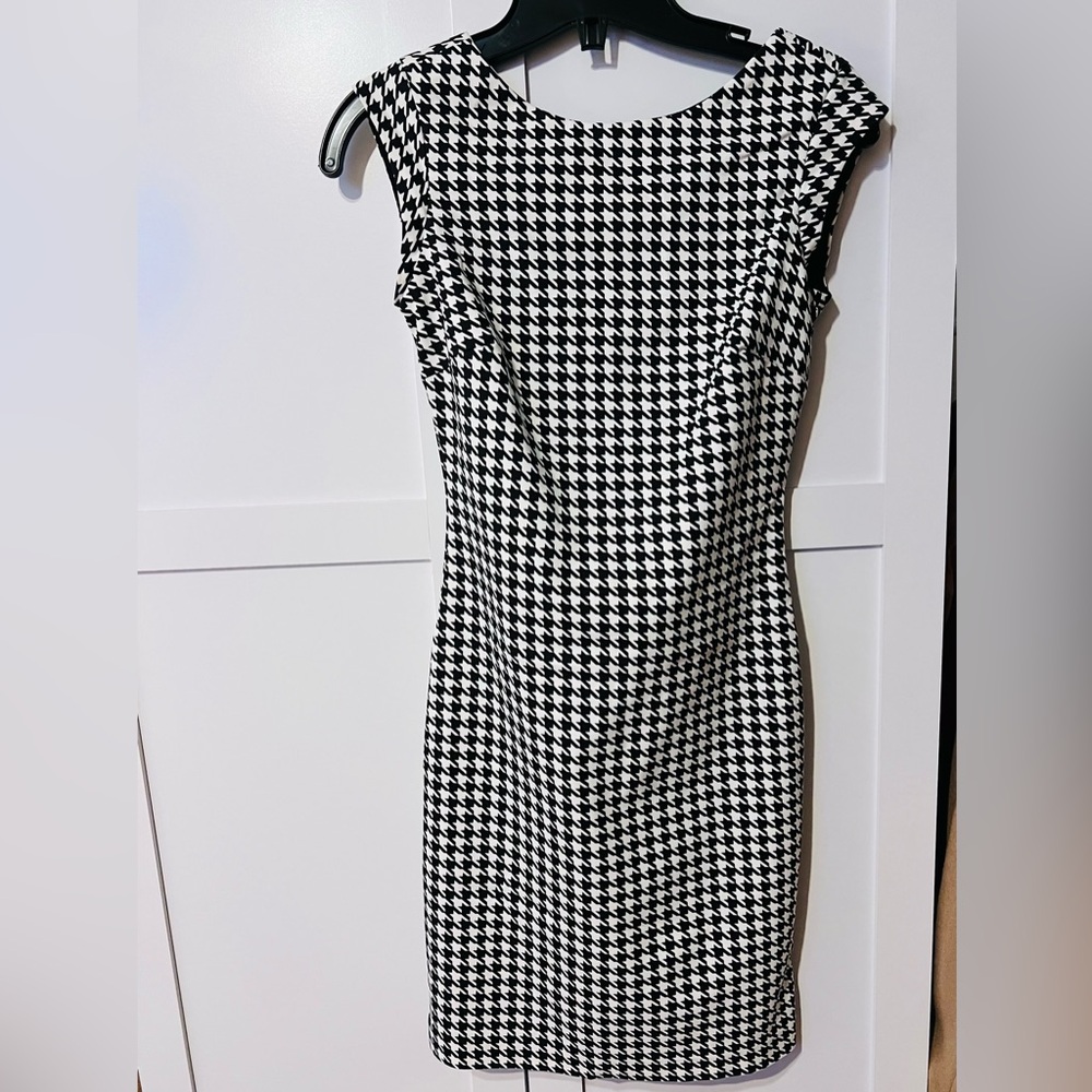 Zara Black and White Houndstooth Mini Dress